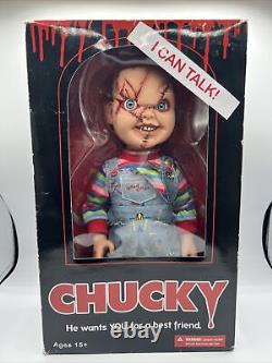 15 Childs Play Mega Scale Chucky Mezco Scarred Face Talking Doll Box Wear Works