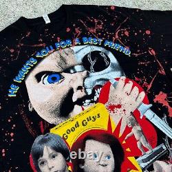 Backstock Co Childs Play 2 Chucky T Shirt AOP Movie Blockbuster Promo Bootleg XL