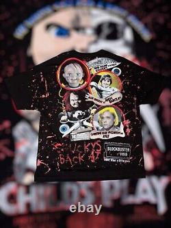 Backstock Co Childs Play 2 Chucky TShirt AOP Movie Blockbuster Promo Bootleg 2XL