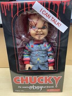 Child's Play Bride of Chucky Scarred Chucky 15 Talking Doll Mezco Official