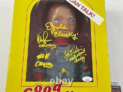 Child's Play Chucky Cast Crew Signed 15 Mezco Action Figure JSA COA Brad Dourif