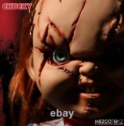 Child's Play Chucky Scarred 15 Mezco Talking Mega Scale Doll with Sound Prop