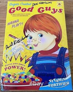 Don Mancini Dave Kirschner signed Child's Play movie Chucky Good Guys cereal box