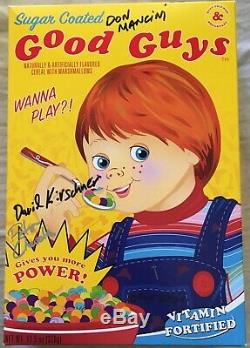 Don Mancini Kirschner signed Child's Play movie Chucky Good Guys SDCC cereal box