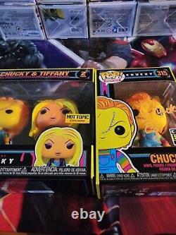 Ed Gale autographed Funko Pop Childs Play 2 Chucky Beckett & 2 pack Black light