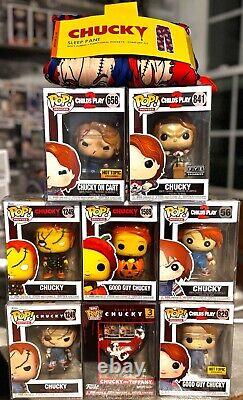 Funko Pop HORROR CHILD'S PLAY Lot 8, 3 CHUCKY EXCLUSIVES/VAULTED CUSTOM withCASES