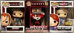 Funko Pop HORROR CHILD'S PLAY Lot 8, 3 CHUCKY EXCLUSIVES/VAULTED CUSTOM withCASES