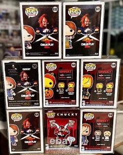 Funko Pop HORROR CHILD'S PLAY Lot 8, 3 CHUCKY EXCLUSIVES/VAULTED CUSTOM withCASES