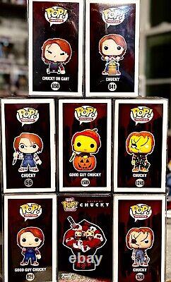 Funko Pop HORROR CHILD'S PLAY Lot 8, 3 CHUCKY EXCLUSIVES/VAULTED CUSTOM withCASES