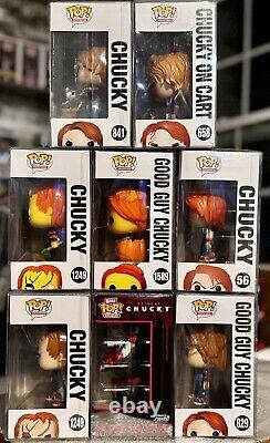 Funko Pop HORROR CHILD'S PLAY Lot 8, 3 CHUCKY EXCLUSIVES/VAULTED CUSTOM withCASES