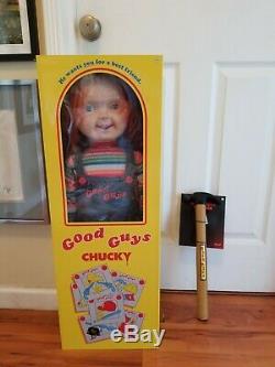 New Spirit Halloween Child's Play 2 3 Good Guys Life Size Chucky Doll & Hammer