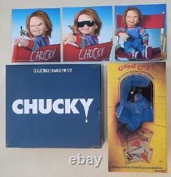 Shout Factory Childs Play Neca Charred Chucky with Enamel Pin Set and 3 prints