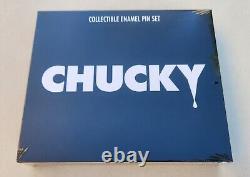 Shout Factory Childs Play Neca Charred Chucky with Enamel Pin Set and 3 prints