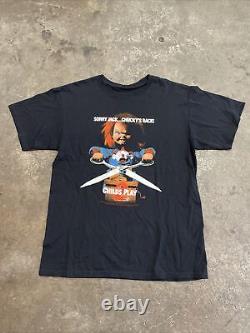 Vintage 2000s Child's Play 2 T-Shirt Chucky Men Size L Black Crewneck Movie Film