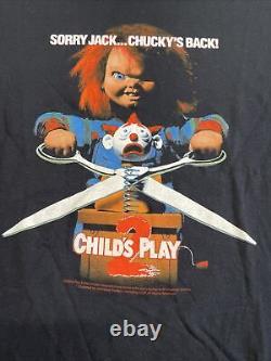 Vintage 2000s Child's Play 2 T-Shirt Chucky Men Size L Black Crewneck Movie Film